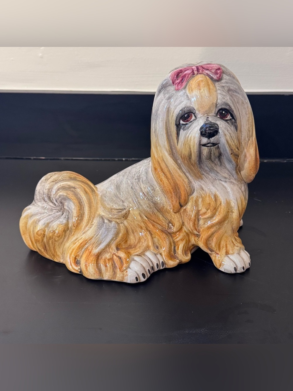 Vintage Shih Tzu Dog Statue Ceramic Figurine MADE IN ITALY No Chips